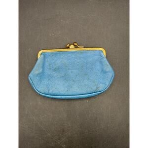 Vintage women coin purse "kiss lock" made of genuine blue leather 1950